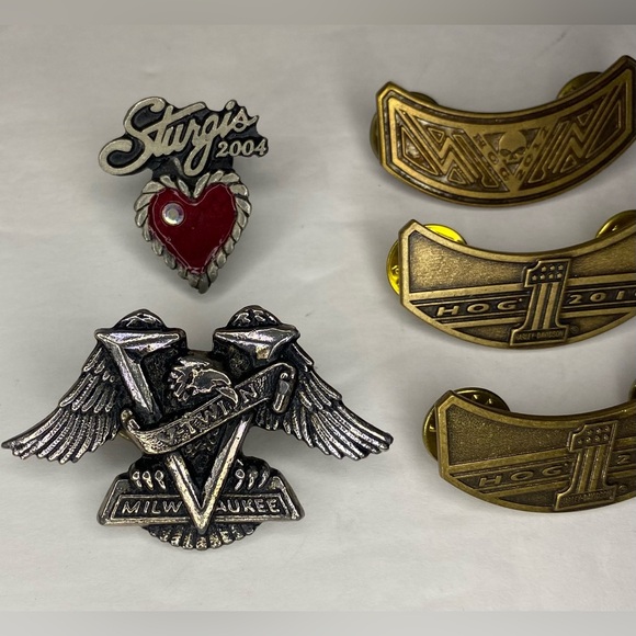 Lot of 5 Harley Davidson Biker Vest Jacket Pins Owner Group Hog Skull Milwaukee - Picture 2 of 5